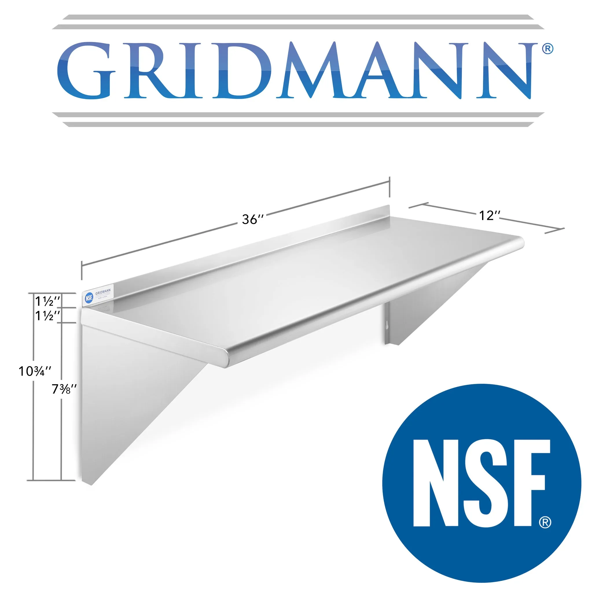 NSF Stainless Steel Wall-Mount Shelf 16 Gauge