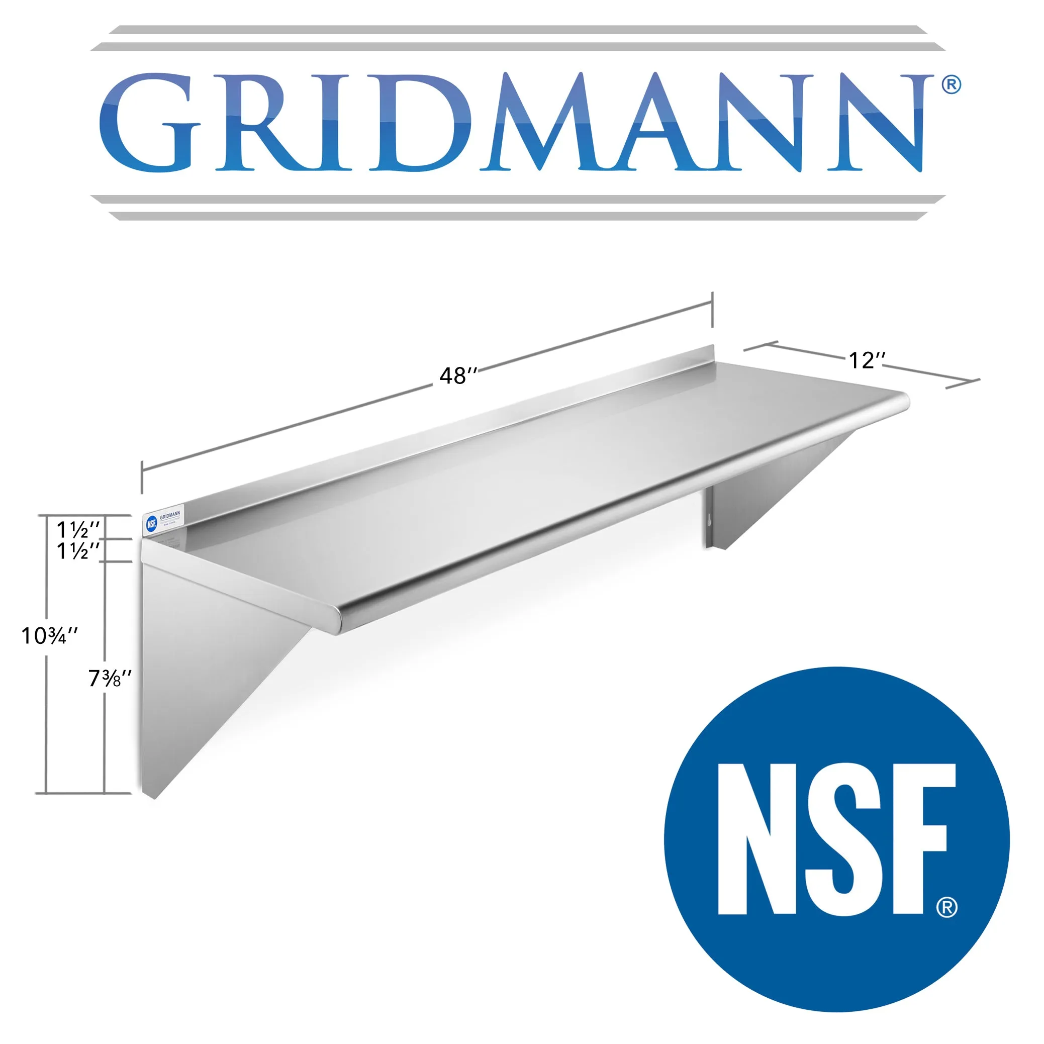 NSF Stainless Steel Wall-Mount Shelf 16 Gauge