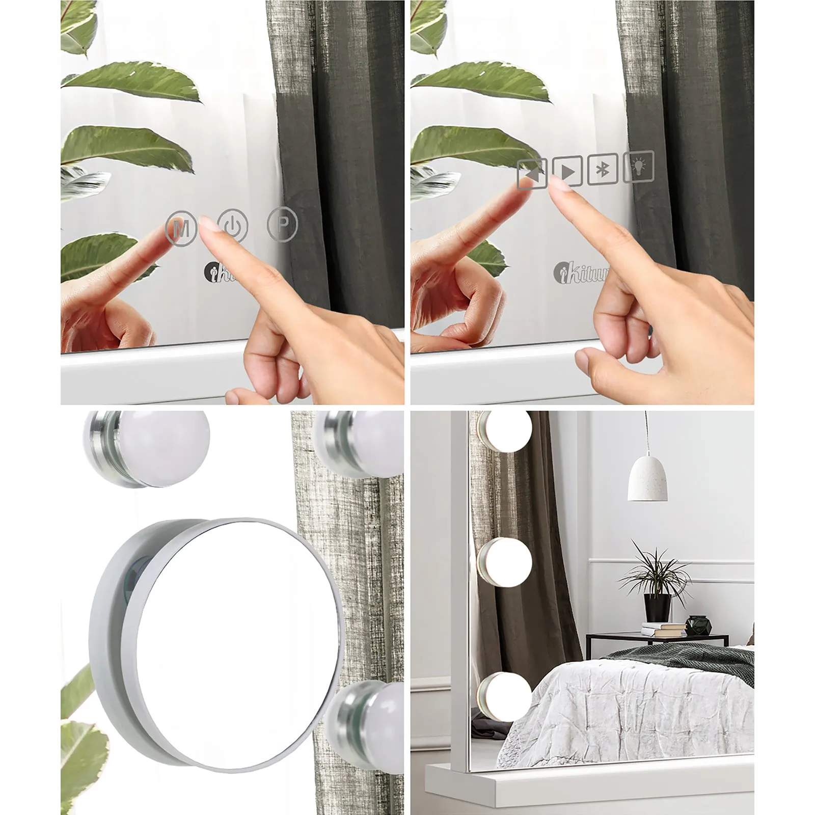 Oikiture Hollywood Mirrors Makeup Magnifying Mirror Bluetooth with LED Lights