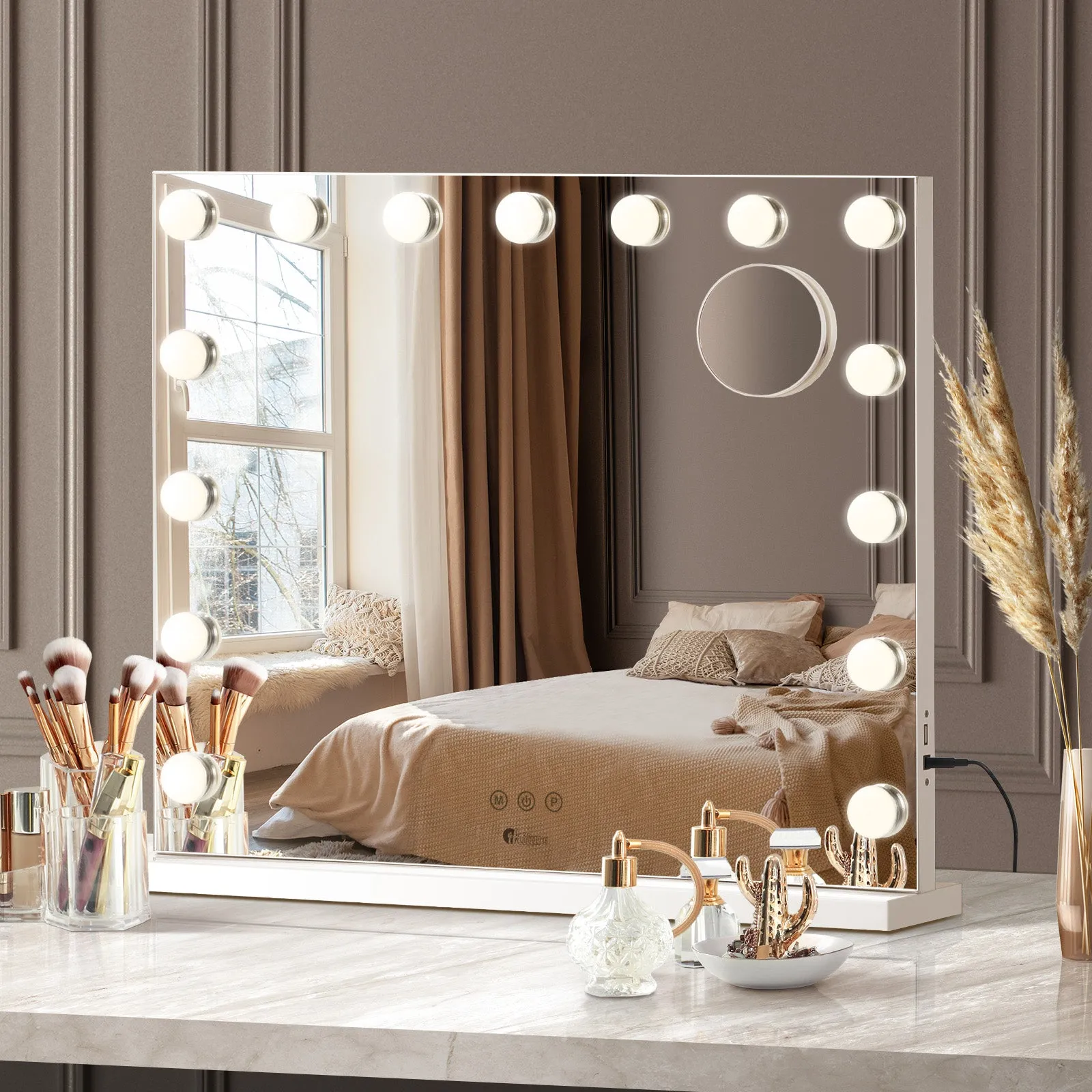 Oikiture Hollywood Mirrors Makeup Magnifying Mirror Bluetooth with LED Lights