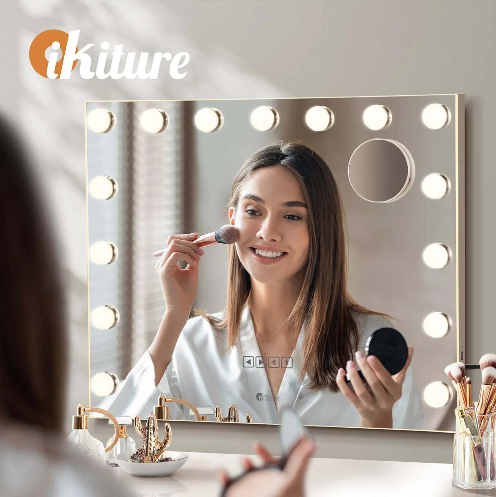 Oikiture Hollywood Mirrors Makeup Magnifying Mirror Bluetooth with LED Lights