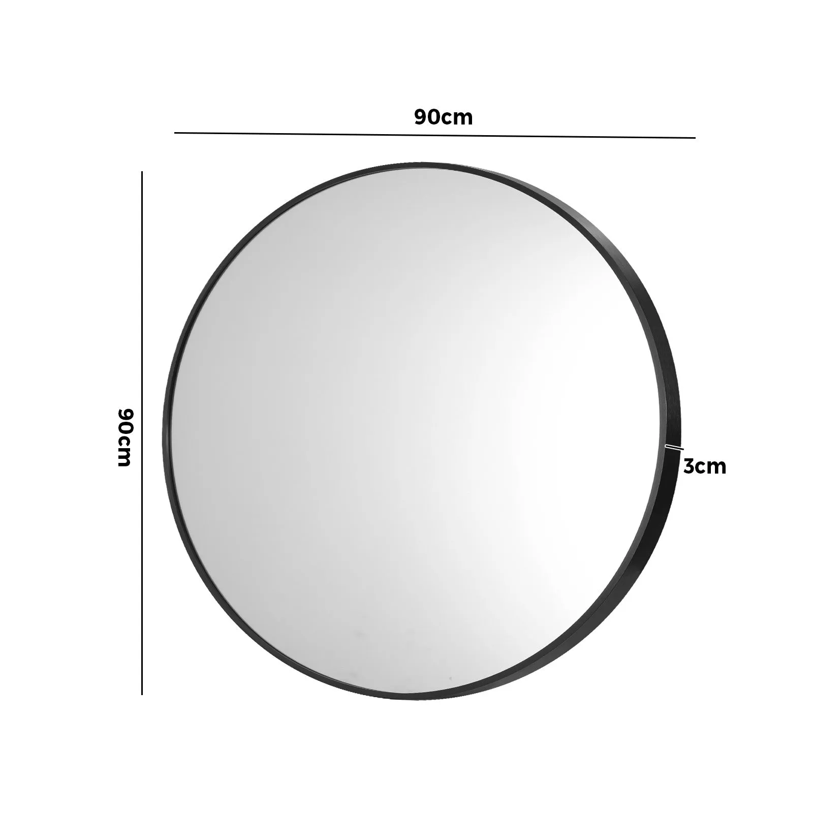 Oikiture Wall Mirrors Round Large Makeup Mirror Vanity Home Decro 90cm Black