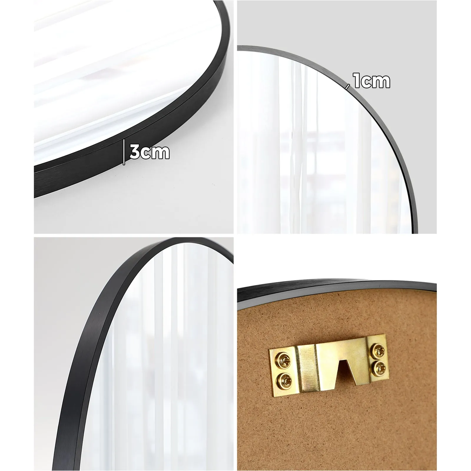 Oikiture Wall Mirrors Round Large Makeup Mirror Vanity Home Decro 90cm Black