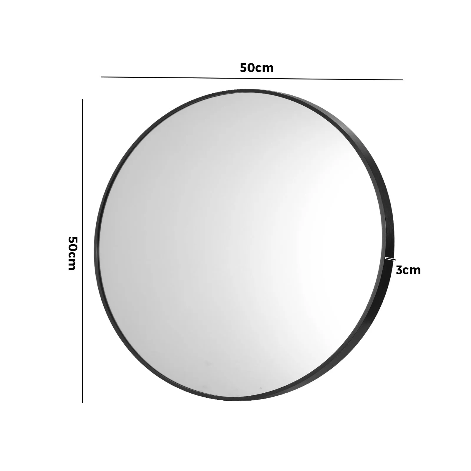 Oikiture Wall Mirrors Round Makeup Mirror Vanity Home Decro 50cm Black Bedroom