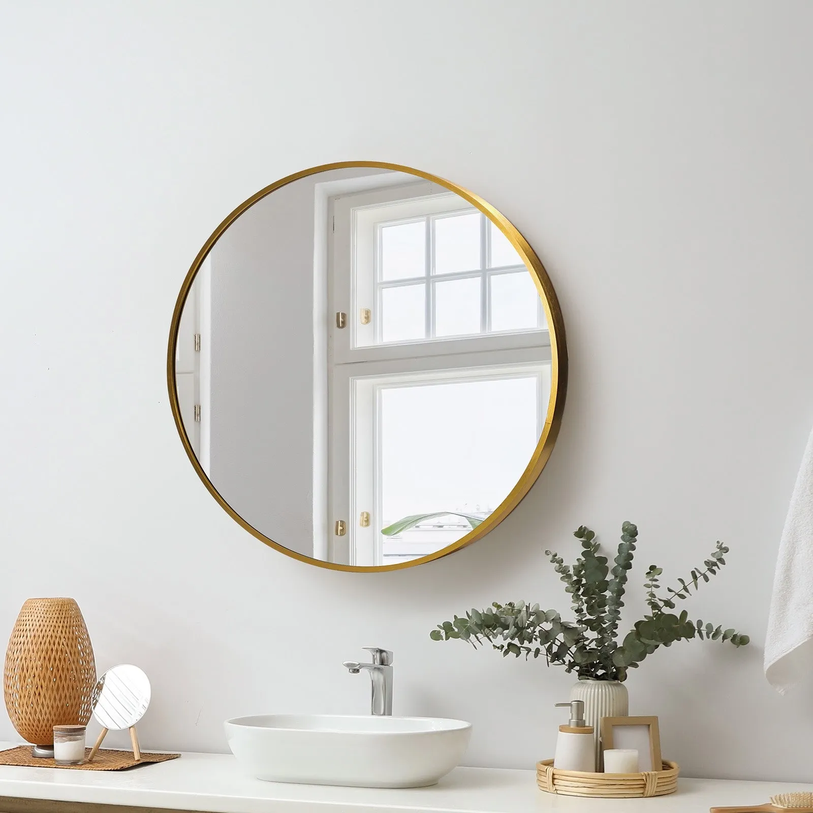 Oikiture Wall Mirrors Round Makeup Mirror Vanity Home Decro 50cm Gold Bedroom