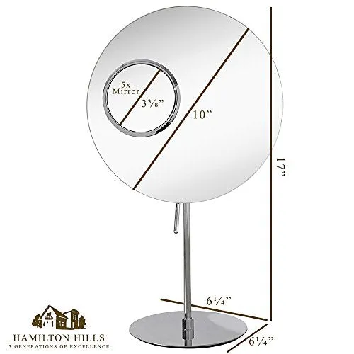 Oversize Makeup Mirror Dual Magnification 1x & 5X | Large Round Magnified Vanity Table Top