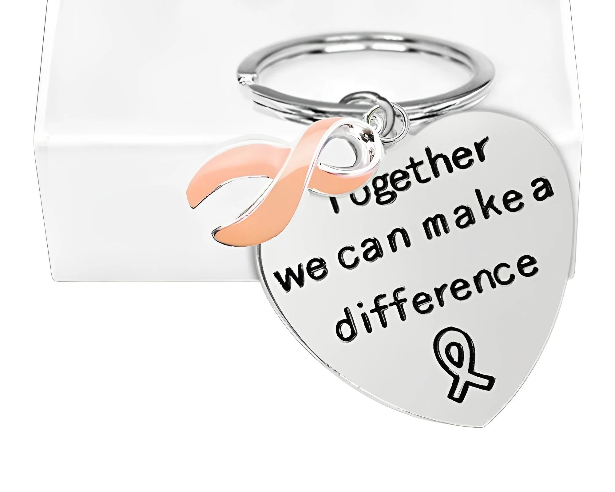 Peach Ribbon Big Heart Key Chains