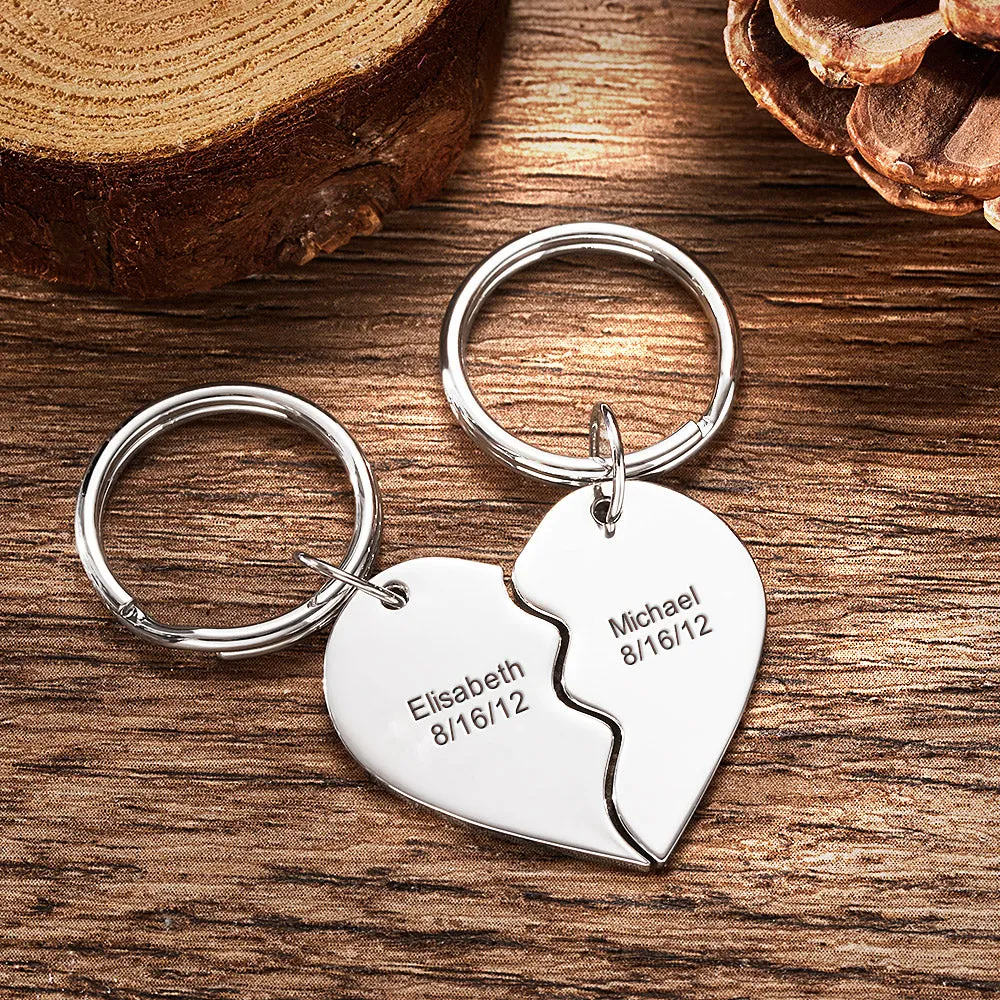 Personalized Break Apart Heart Photo Engraved Keychains Gift for Her