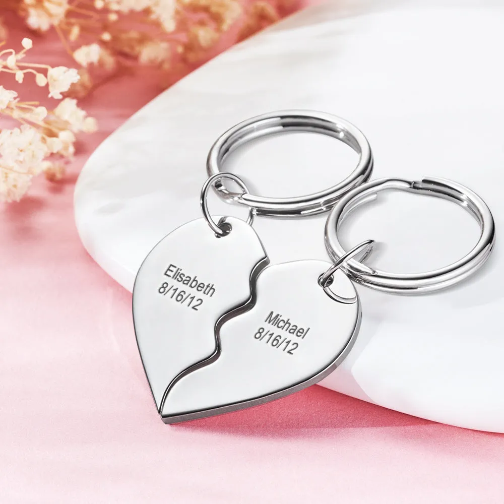 Personalized Break Apart Heart Photo Engraved Keychains Gift for Her