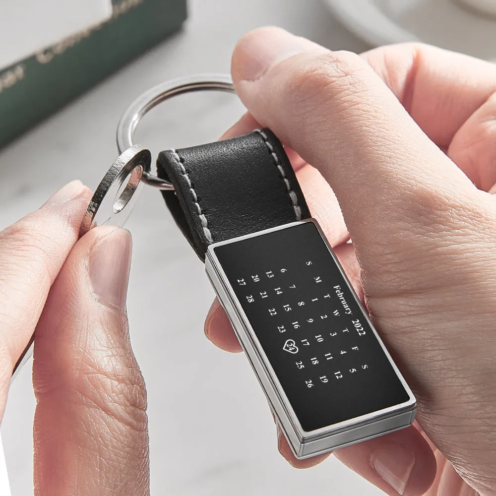 Personalized Calendar Leather Keychain Custom Date Unique Keyring Anniversary Gift