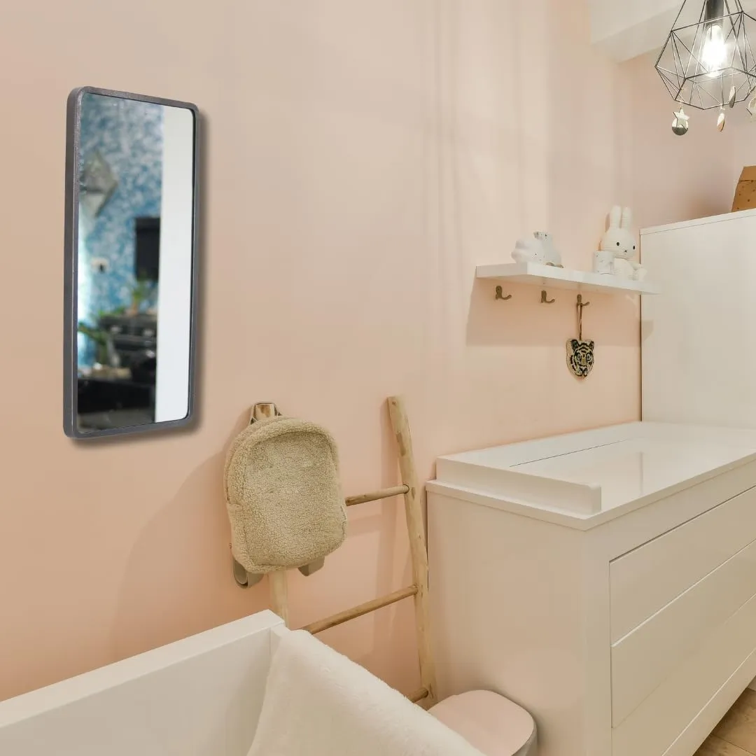 Quality Glass Modern Elegance Rectangular Wall-Mounted Mirror Metal Framed Wall Mirror Bathroom Mirror Living Room Mirror Home Decor Mirror 18 x 36 Inches Antique Silver MF 97