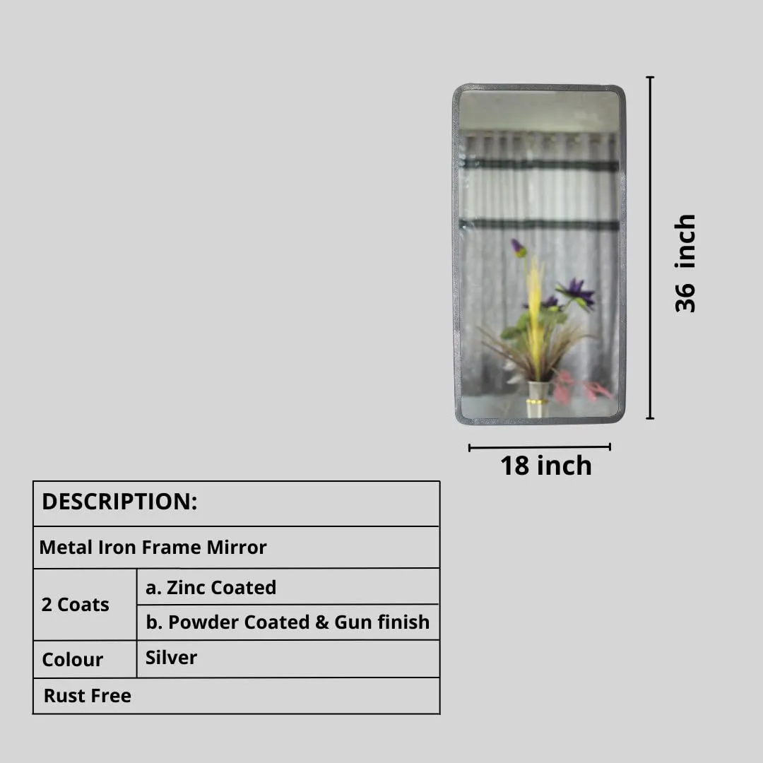Quality Glass Modern Elegance Rectangular Wall-Mounted Mirror Metal Framed Wall Mirror Bathroom Mirror Living Room Mirror Home Decor Mirror 18 x 36 Inches Antique Silver MF 97