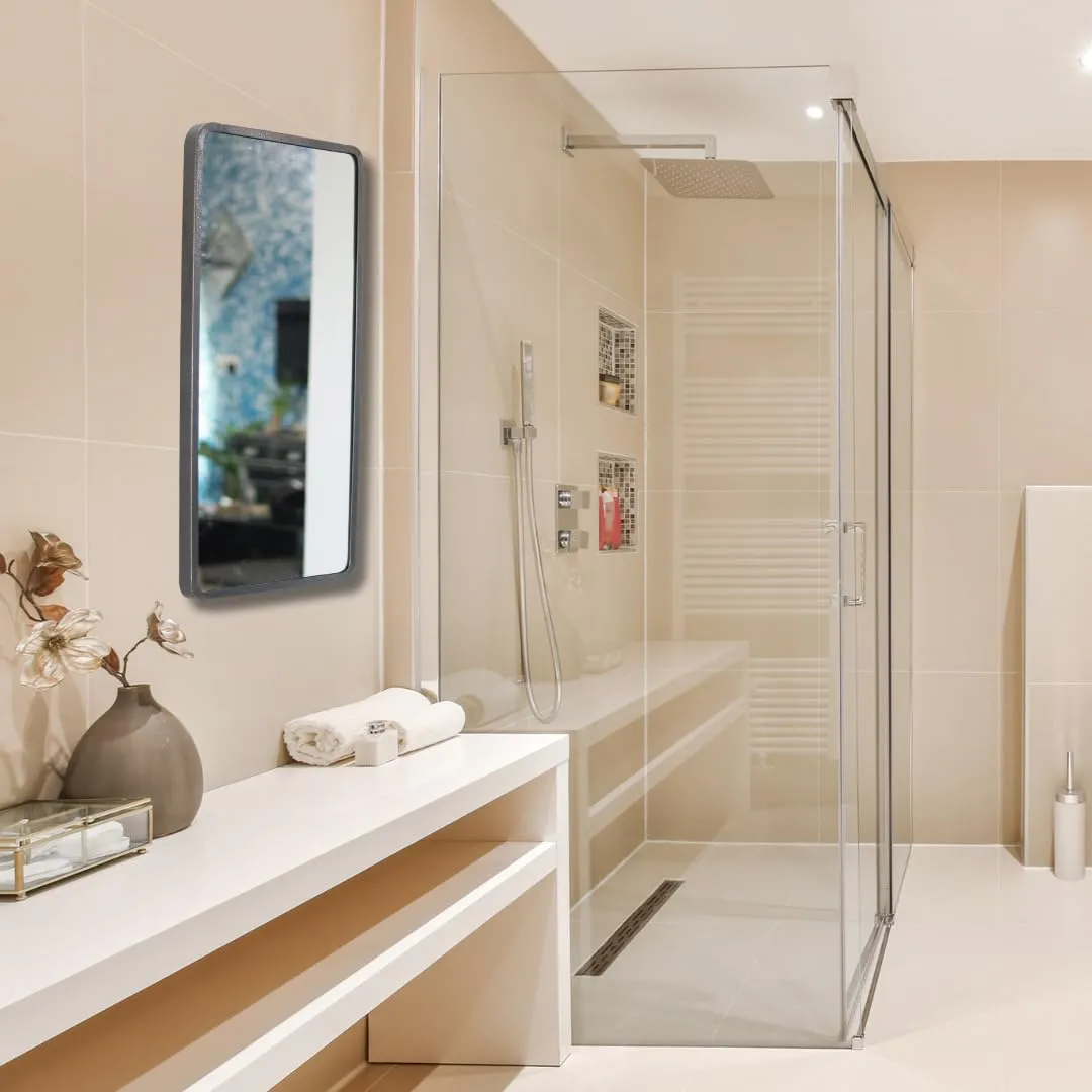 Quality Glass Modern Elegance Rectangular Wall-Mounted Mirror Metal Framed Wall Mirror Bathroom Mirror Living Room Mirror Home Decor Mirror 18 x 36 Inches Antique Silver MF 97