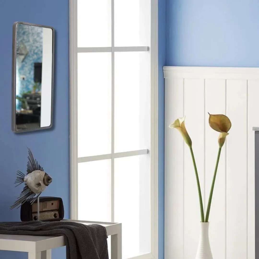 Quality Glass Modern Elegance Rectangular Wall-Mounted Mirror Metal Framed Wall Mirror Bathroom Mirror Living Room Mirror Home Decor Mirror 18 x 36 Inches Antique Silver MF 97