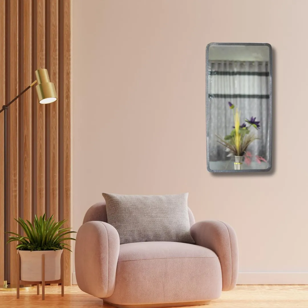Quality Glass Modern Elegance Rectangular Wall-Mounted Mirror Metal Framed Wall Mirror Bathroom Mirror Living Room Mirror Home Decor Mirror 18 x 36 Inches Antique Silver MF 97