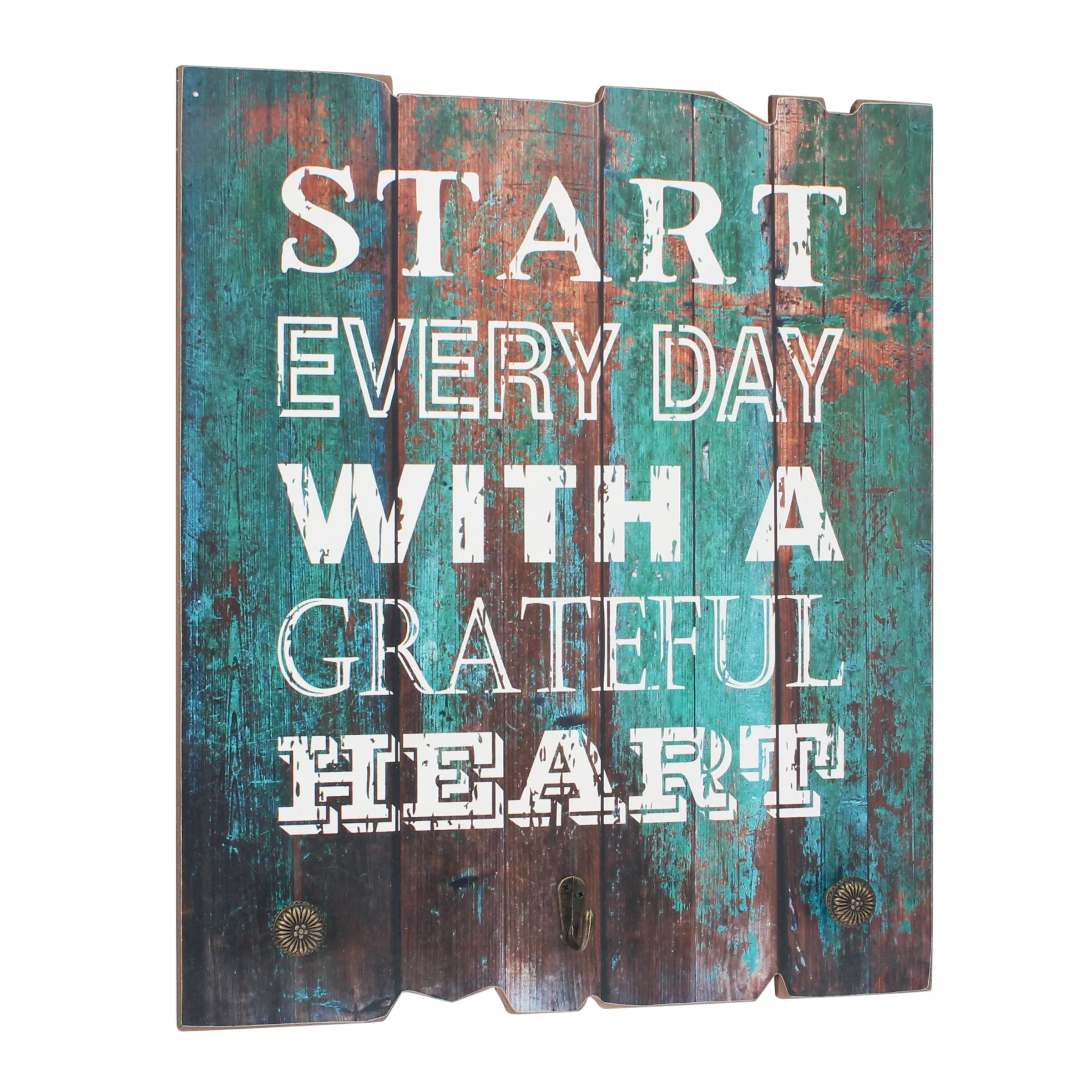 "Grateful Heart" Wood Wall Art with Hooks