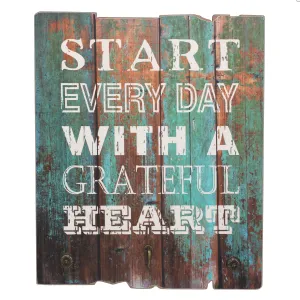 "Grateful Heart" Wood Wall Art with Hooks