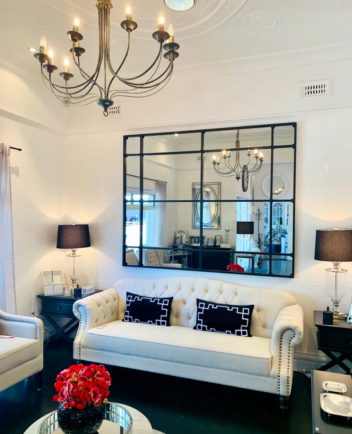 Rectangular Black 16 Pane mirror