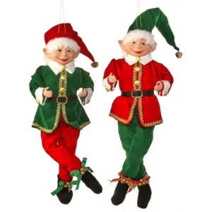 Regency International 17" Fabric Red&Green Tidings Bendable Elf, 2 Assortment