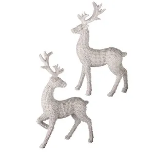 Regency International 18" Resin Frosted White Rattan Deer, Set of 2 Assortment