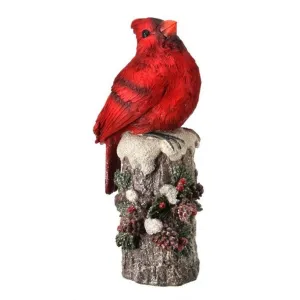 Regency International 8.5" Cardinal on Stump with Cones, Berries & Pine