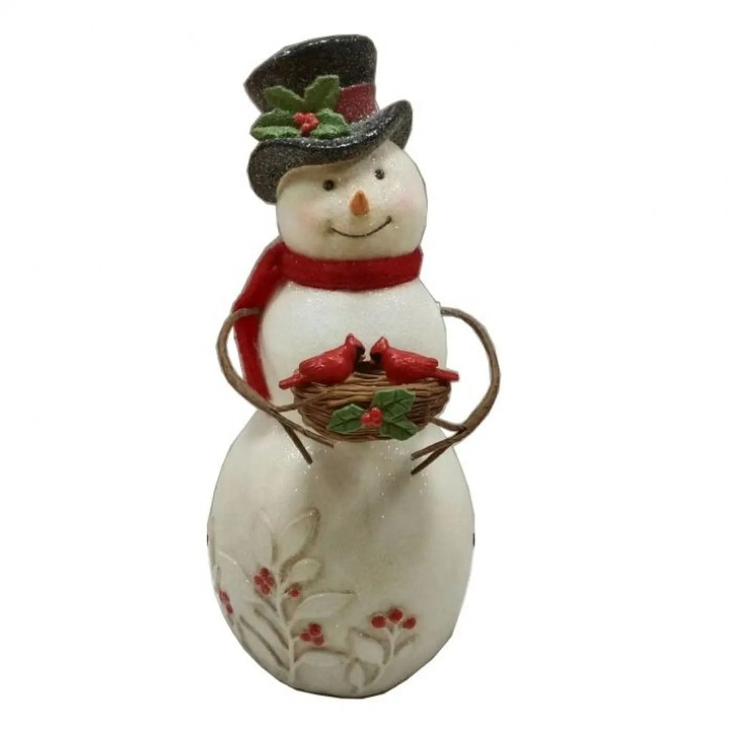 Regency International 9" Paper Pulp Snowman with Etched Berry and Cardinal