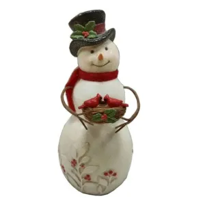 Regency International 9" Paper Pulp Snowman with Etched Berry and Cardinal