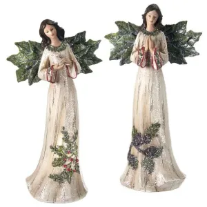 Regency International Resin Holly Winged Angel 12", Set of 2, Assortment
