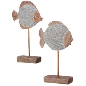 Resin 'Fabric Weave' Fish on Pedestal 12.5" Tall, Set of 2, Assortment