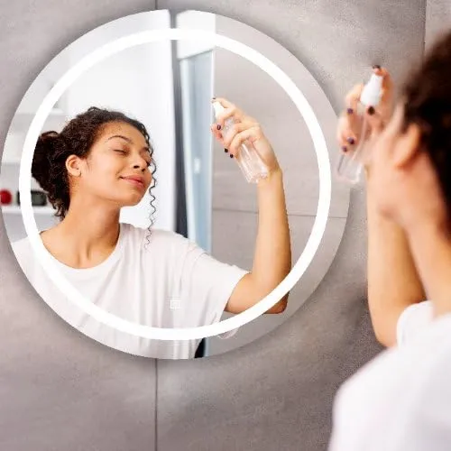 Round Led Bathroom Glass Mirror| Dimmable Lights | Wall-Mounted Vanity Mirror with 3 in 1 Color Led Light | 24 X 24 Inches