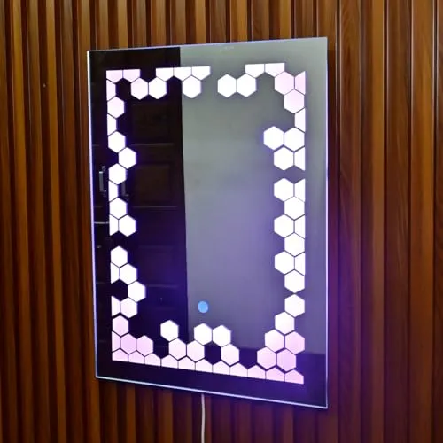 Saanvi Enterprisez Premium Wall Mounted Rectangular Backlit Digital LED Mirror with Touch Sensor, 3 Light Modes, 18 x 24 Inch, Bathroom Mirror with LED Lights