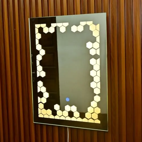 Saanvi Enterprisez Premium Wall Mounted Rectangular Backlit Digital LED Mirror with Touch Sensor, 3 Light Modes, 18 x 24 Inch, Bathroom Mirror with LED Lights