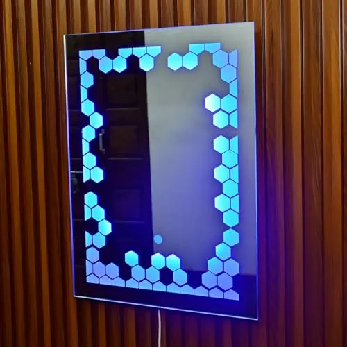 Saanvi Enterprisez Premium Wall Mounted Rectangular Backlit Digital LED Mirror with Touch Sensor, 3 Light Modes, 18 x 24 Inch, Bathroom Mirror with LED Lights