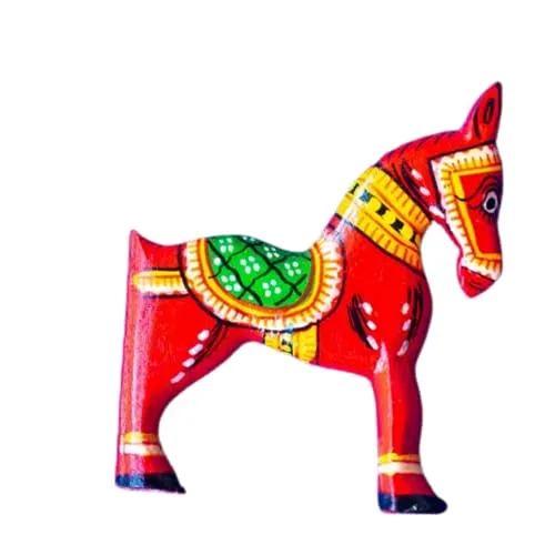 SABHYASHA Handpainted Fridge Magnet: Pattachitra Red Horse | Decorative Magnet for Refrigerator | Almirah | Washing Machine