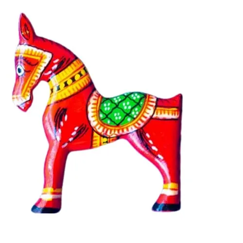 SABHYASHA Handpainted Fridge Magnet: Pattachitra Red Horse | Decorative Magnet for Refrigerator | Almirah | Washing Machine