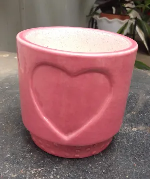 Set of 6 Ceramic Mini Round and Heart Design Planters - Modern Red Pot for Home and Office Decor