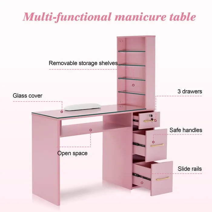 Sofia Manicure Table with Drawers and Shelves
