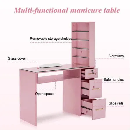 Sofia Manicure Table with Drawers and Shelves