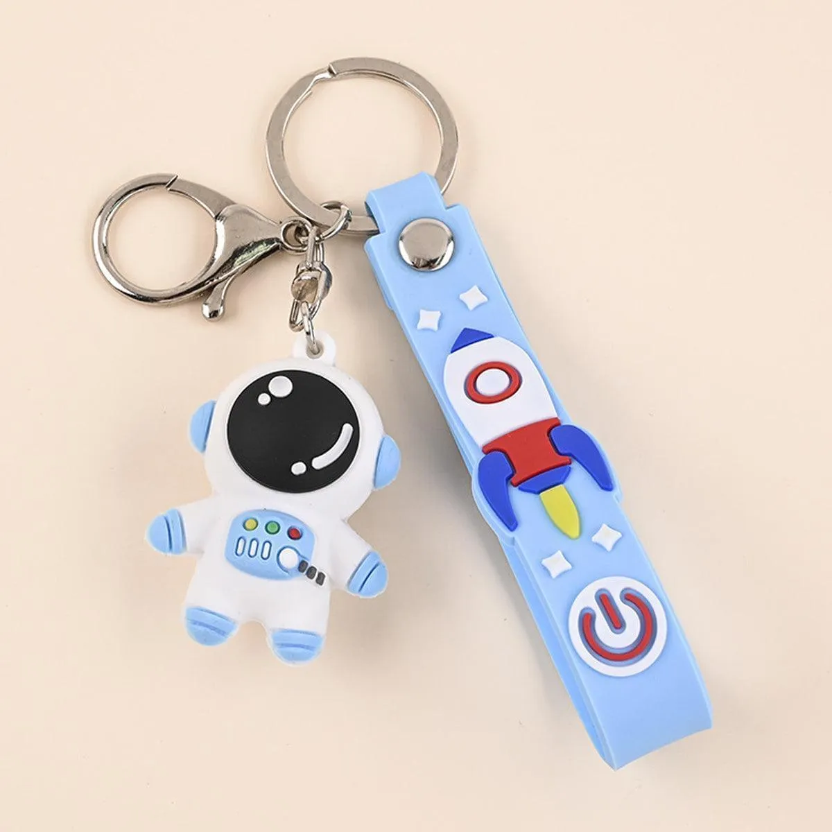 Space Travel Astronaut Keychain, Pack of 2 One Blue One Pink, PVC and Alloy Keyring