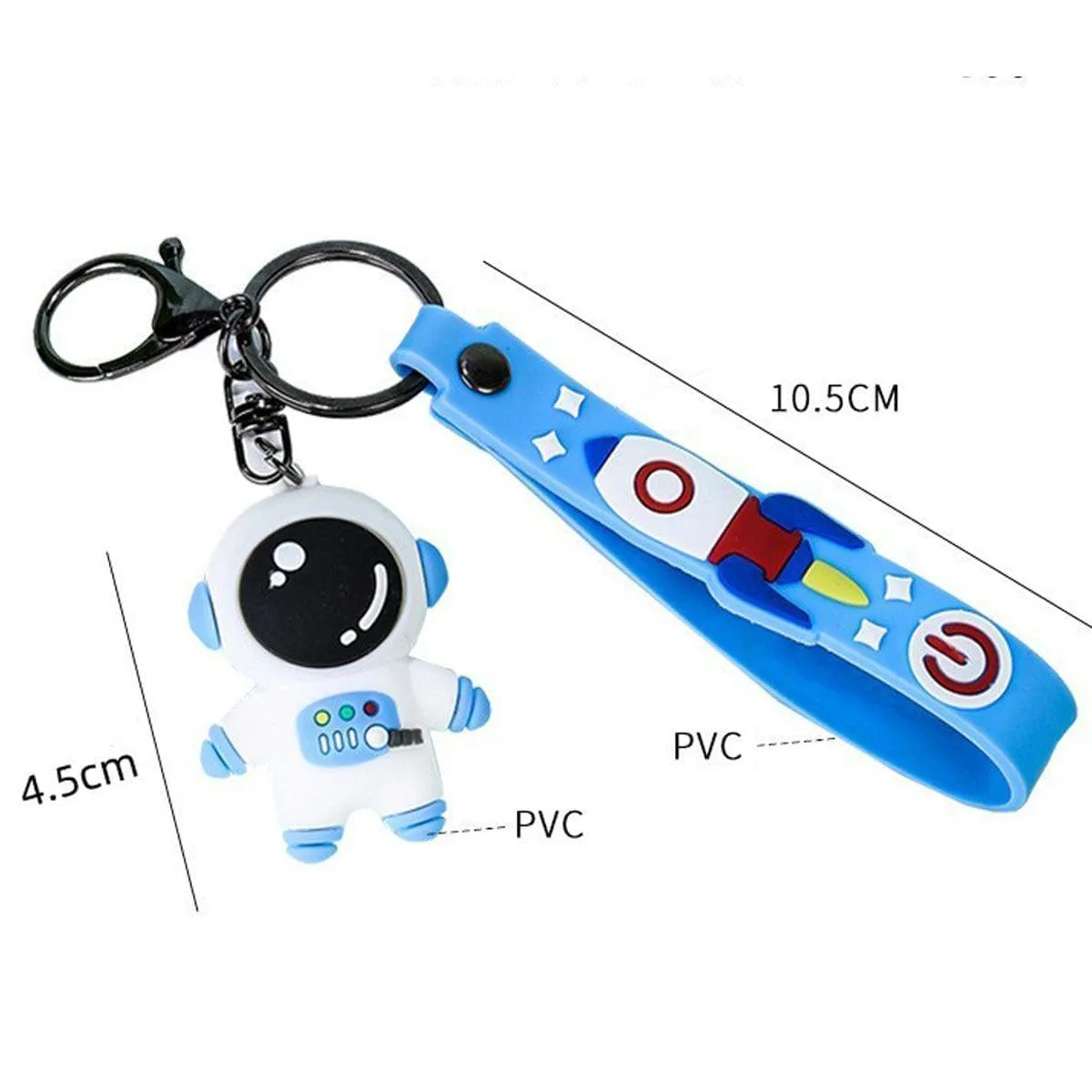 Space Travel Astronaut Keychain, Pack of 2 One Blue One Pink, PVC and Alloy Keyring