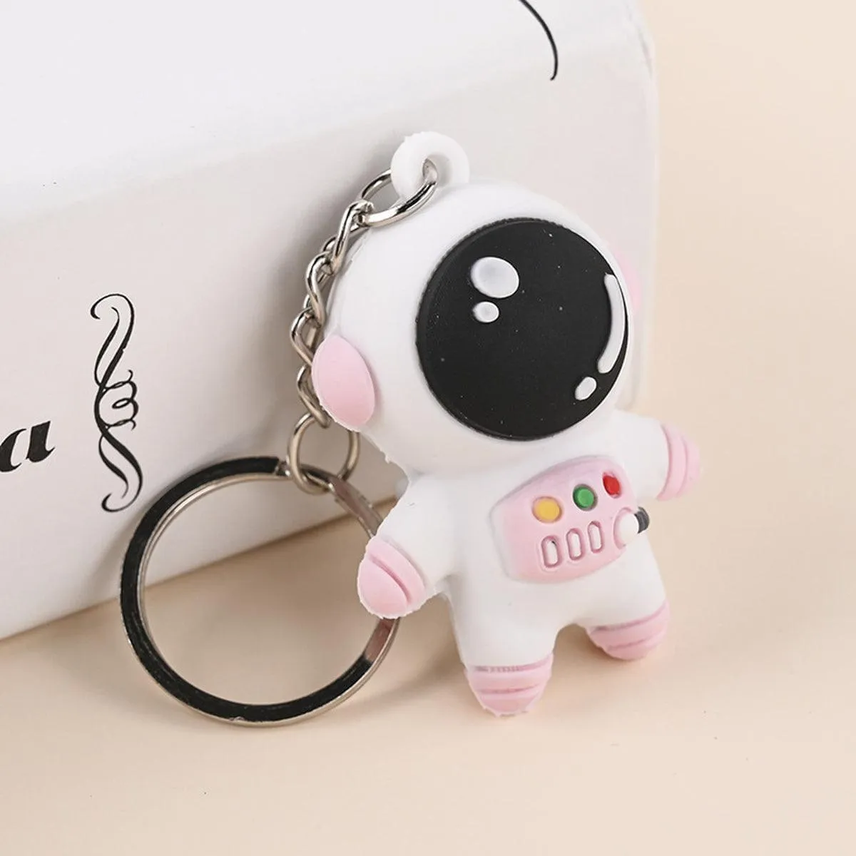Space Travel Astronaut Keychain, Pack of 2 One Blue One Pink, PVC and Alloy Keyring