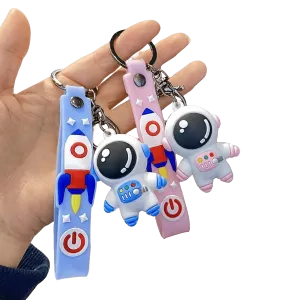 Space Travel Astronaut Keychain, Pack of 2 One Blue One Pink, PVC and Alloy Keyring
