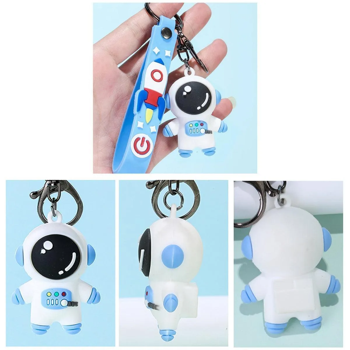 Space Travel Astronaut Keychain, Pack of 2 One Blue One Pink, PVC and Alloy Keyring
