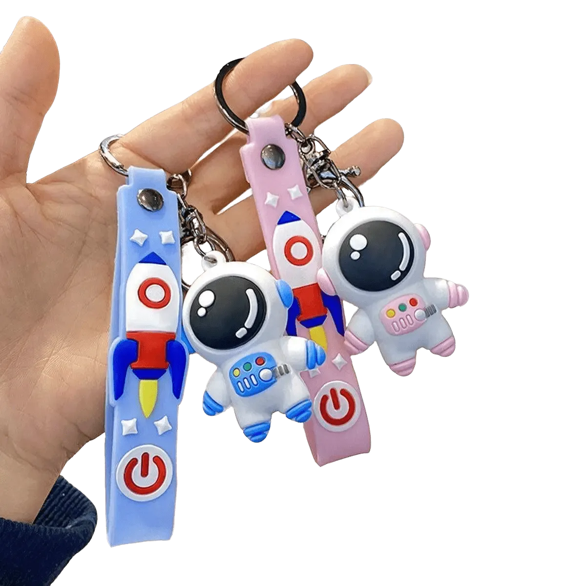 Space Travel Astronaut Keychain, Pack of 2 One Blue One Pink, PVC and Alloy Keyring
