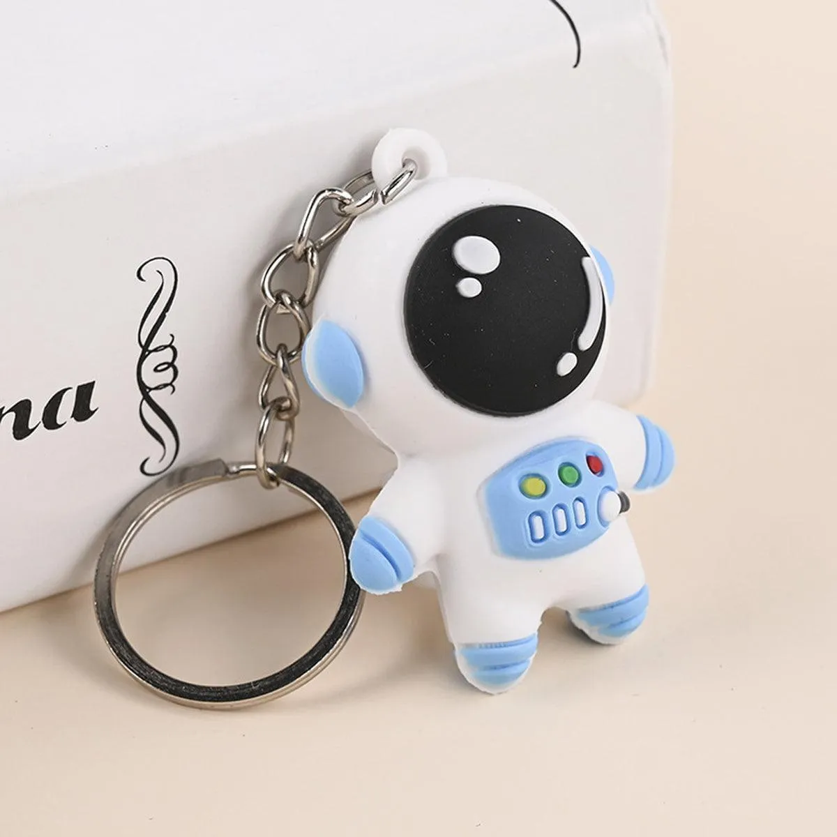 Space Travel Astronaut Keychain, Pack of 2 One Blue One Pink, PVC and Alloy Keyring