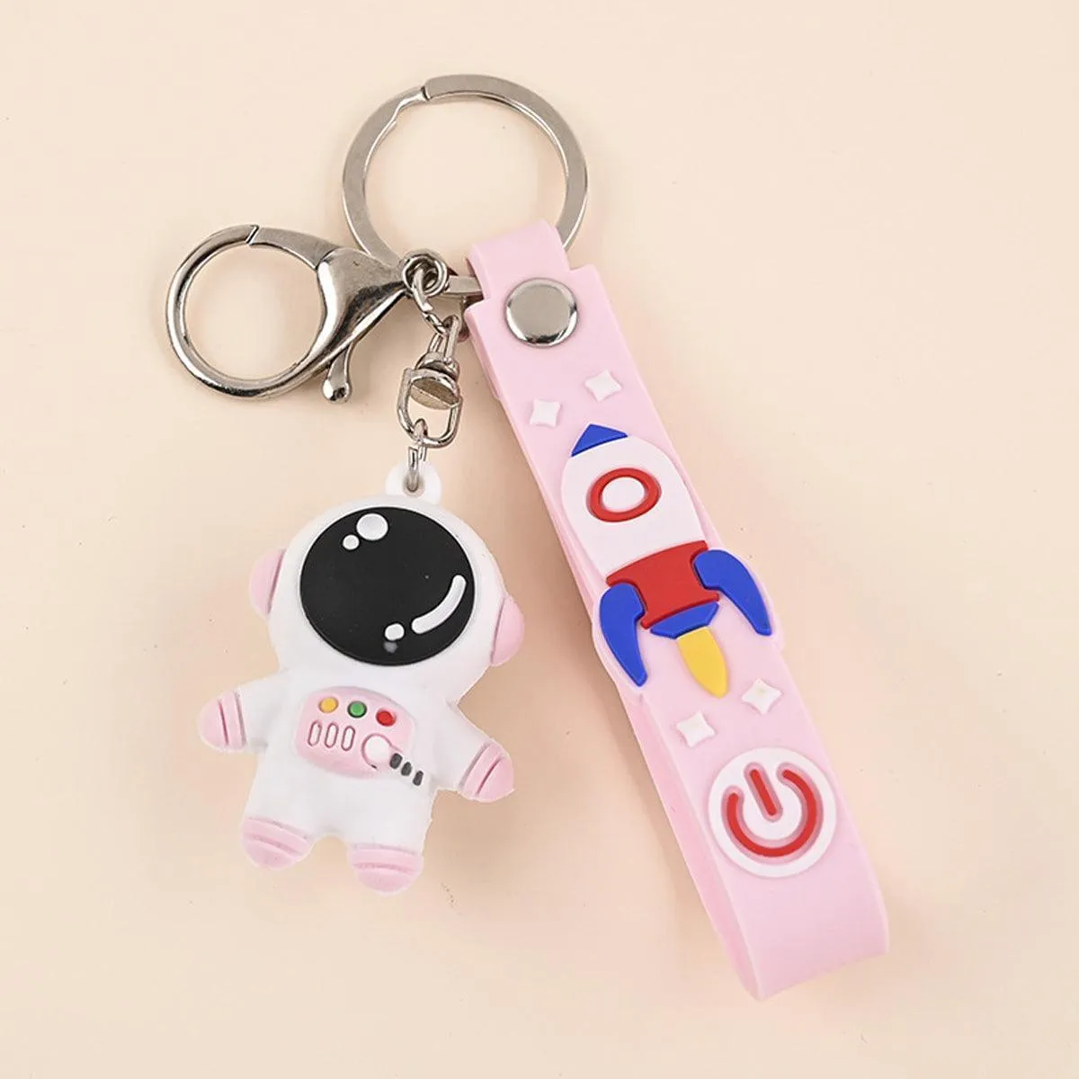 Space Travel Astronaut Keychain, Pack of 2 One Blue One Pink, PVC and Alloy Keyring
