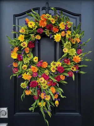 Summer Sunset Cascading Daisy Wreath