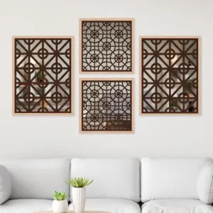 The WoWart Luxurious Wooden Handcrafted Framed Hanging Wall Mirror- Rectangular Wall Mounted Mirror Hanging for Wall Decor/Wall Mirror Hanging Wood Art for Home Decor (WDJ-BC1-.21, 13x19/13x13 inches)