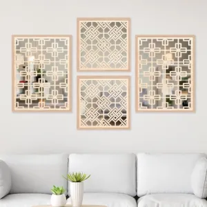 The Wowart Modern Wood Wall Mirror Frames - Decorative Jharokha Panels for Home Decor/Framed Wall Mirror hanging Wooden Art for Living Room, Office, Cafe Decor (WDJ-BB-1.26, 10X13 inches/10x10 inches)