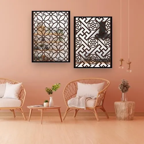 The WoWart Pine Wall Hangings Engneering Wood Carving Acrylic Mirror Frame - Aesthetic Wall Pine Wood Mirror Frames for Home Wall Decoration (WDJ-BLC - 2.4, 10X13 inches)